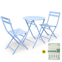메블르 철제 원형 접이식 테이블 의자 세트 + 타공보드판 증정, 블루