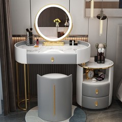 MONTHERIA 화장대 예쁜 연예인 화장대 세트 거울 의자 포함, 그레이+화이트 80cm (백 스툴)