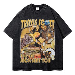 트레비스 스캇 Scott 프린트 티셔츠 힙합 스트리트 반팔 긴팔 레트로 래퍼 농구