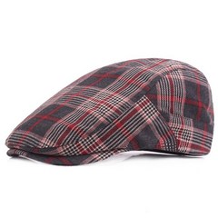 SHOWERSMILE-레드 체크 베레모 모자 남성 및 여성용 격자 무늬 플랫 캡 코튼 클래식 영국 스타일 빈티지 조절 가능