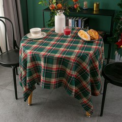 쿠이시 크리스마스 체크 테이블보 식탁보 커버, 그린 체크, 140 X 140 (2~4인)