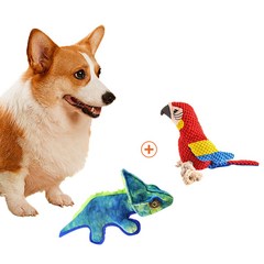 맥슬리 강아지 터그 인형 삑삑이 장난감 2종세트, 1세트, 빨간 앵무새+스테고사우루스