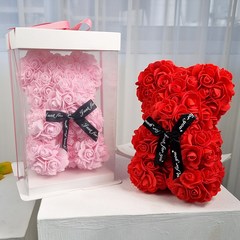 장미 곰돌이 로즈베어 플라워 기념일 생일 선물, 핑크, 1개