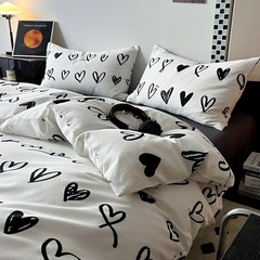 Minimal Home&Lifestyle 흑백 인상 시리즈 미국면 이불커버 세트 이불커버+침대시트+베개커버 이불미포함