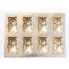 일본 마츠나가 제작소 곰돌이 황금 마들렌 틀 골드 실버 테프론 휘낭시에 마들렌 만들기, 8구 곰돌이 실버, 1개