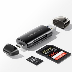 Toocki 2IN1 OTG USB3.0 c타입 sd 카드리더기, 블랙, TQ-CS01