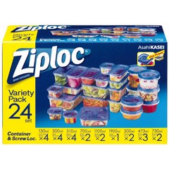 Ziploc Containers Assorted 지퍼락 일본 코스트코 음식 컨테이너 다회용 일폐용기 24피스 1박스, 1개