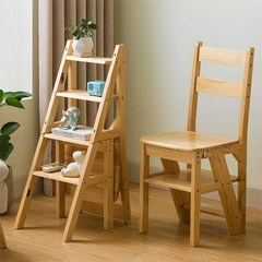다용도 의자 사다리 원목 계단식 스툴 접이식 가정용 실내용, 직접조립, 화이트
