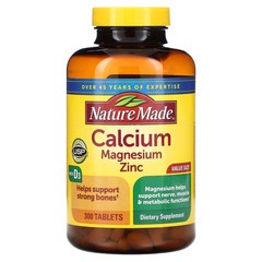 Nature Made 네이처메이드 칼슘 마그네슘 아연 비타민D 300정 Calcium Magnesium Zinc with Vitamin D3 -- 300 Tablets, One Size, One Color