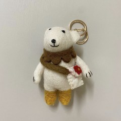 양모 동물 인형 핸드메이드 키링 열쇠고리, 1개, 가방 멘 백곰