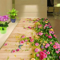 3D 현관 매트 도어매트 도어매트 미끄럼방지 매트, 오렌지 봄 꽃, 100*160cm, 1개