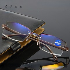 2022 새로운 다이아몬드 컷 이중 초점 프로그레시브 남성용 안티 블루 라이트 다 초점 안경 Ultra Light Rimless Glasse set