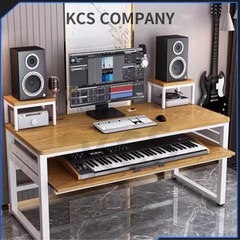 KCS 미디데스크 미디테이블 건반 전자피아노 책상 음악 작업, 화이트 프레임+오크