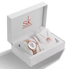 SK 여성 명품 시계 여성 메탈 시계 + 팔찌 세트 여성 시계 선물 팔찌 시계 로즈 골드 시계 브랜드 패션 다이아몬드 시계 세라믹 시계 방수 시계 프랑스 소수 브랜드스위스 명품