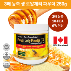 생 로얄젤리 분말 파우더 250g 3배 농축 10-HDA (최저 6% 함유) 허바 캐나다, 1개