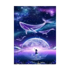 고래와 밤 하늘 풍경 3D 보석십자수 DIY 키트 50 x 65 cm, 혼합색상, 1세트