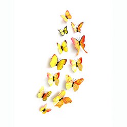 더이쁜 데코스티커 3D 패턴 나비 장식 12개 세트, 옐로우