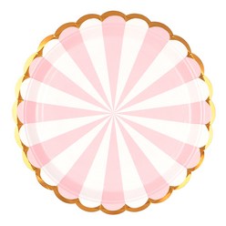 파티팡 스트라이프 일회용 파티 접시 23cm 핑크, 10개입, 3개