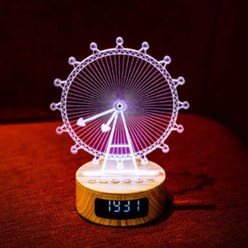 라이트피플 블루투스 스피커 LED 시계, 대관람차(나무무늬)