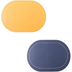 로코코 원형 방수 양면 테이블 매트 2개입 세트, 네이비, 옐로우, 45 x 30 cm, 1세트