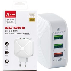 에이투 3포트 퀄컴 QC 3.0 고속 USB 멀티 충전기 AR0101, 1개, 화이트578806 35