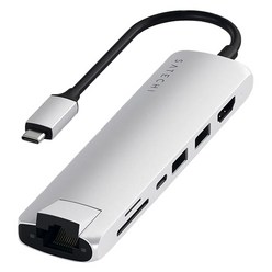 사테치 USB C타입 7in1 알루미늄 슬림 맥북 멀티 허브 이더넷 어댑터, Silver