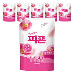 피죤 레귤러 핑크로즈 섬유유연제 리필, 1.6L, 6개