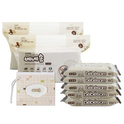 베베솜 무표백 순면100 유아 건티슈 휴대용 10p x 3팩 + 20p x 2팩 + 리필형 100p x 2팩 + 지퍼백 세트, 1세트