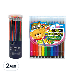 코마 삼각 지우개 연필 SG-208 48p + 지구화학 노마르지 12색 사인펜, 혼합색상, 2세트