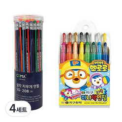 코마 삼각지우개연필 SG-208 48p + 지구화학 뽀로로 미니 16색 색연필, 혼합색상, 4세트