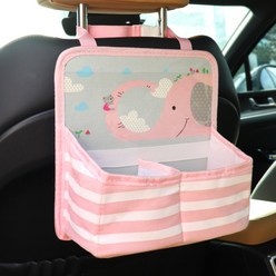 하늬통상 차량용 뒷좌석 거치대 백시트 다용도 수납 정리함, 1개, 핑크코끼리