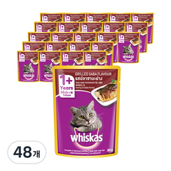 위스카스 고양이 주식 파우치 구운 고등어, 80g, 48개