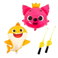 파티쇼 헬륨풍선 낚시대 + 캐릭터 풍선 2종 세트, 핑크퐁, 아기상어, 1세트
