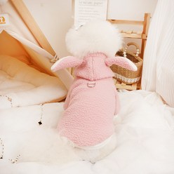 파스텔펫 반려동물 토끼후드 뽀글이 티셔츠, 핑크