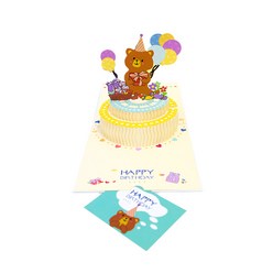 이음드림 테디베어 생일축하 케이크 입체 팝업카드 + 봉투 세트