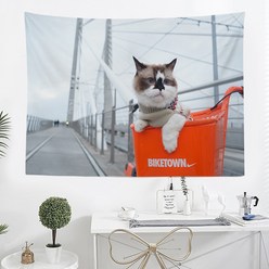 어반프롭 인테리어 대형 패브릭 포스터 가리개 커튼 고급형 태피스트리 + 고정핀 3p + 집게 2p, 바스켓 고양이