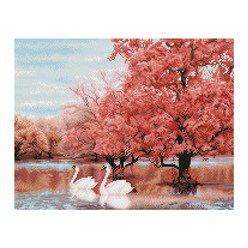 아이러브페인팅 DIY 보석십자수 캔버스형 풍경 40 x 50 cm, 가을과 백조 한쌍, 1개