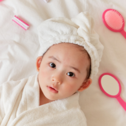 [디어딜리] 유아 목욕 머리수건 배쓰터번 커플 드라이 타월 촬영소품, 아기 배쓰터번-베이지S