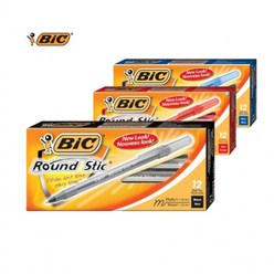 BIC 라운드 스틱 볼펜 1.0 검정색 청색 적색 빅볼펜 1타 12입, 검정색 144개입 (박스포장)