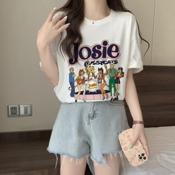 100 면 빗 코튼 프린트 여름 반팔 티셔츠 여성용 느슨한 한국식