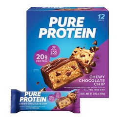 Pure Protein 바 고단백질 에너지 지원을 위한 영양 간식 저설탕 레몬 케이크 49.9g(1.75온스) 12개입 (포장은 다를 수 있음), Chewy Chocolate Chip
