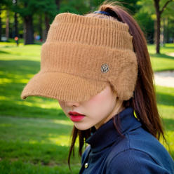 새론일상 여성 방한 귀도리 니트 골프 썬캡 모자, 브라운, 1개