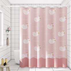 두꺼운 방수 곰팡이 방지 욕실 커튼 화장실 샤워 커튼 세트 무타공 욕실 칸막이 커튼 방수 커튼 커튼, 핑크 스완, 옵션14, 1개