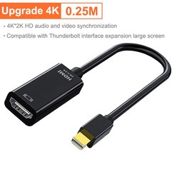 4K 미니 디스플레이포트-HDMI 호환 변환기 케이블 어댑터 노트북 썬더볼트 애플 맥북 에어 프로 아이맥 맥 TV 모니터, 01 4K x 2K Black, 01 0.25m