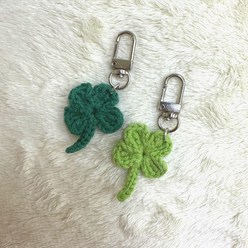 [댕플래닛] 네잎클로버 키링 뜨개 행운부적 열쇠고리 가방고리, 초록색, 1개