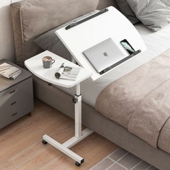에이원스토어 이동식 높이조절 사이드 테이블 침대 쇼파 노트북 테블릿 책상, 화이트