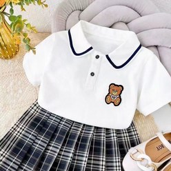 여자 어린이 폴로 셔츠 세트 여름 2022 학원풍 아기 반팔 2개 세트 서양식 패션 jk 세트