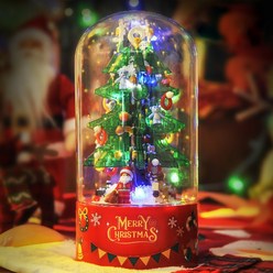 COZYARD DIY 레고호환 크리스마스 오르골 자동눈날림 LED 무드등, 크리스마스 트리
