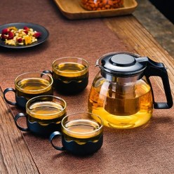 대용량 유리 차 세트 가정용 고온 내성 티팟 쿵푸 5 피스359764, 5-piece tea making s