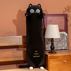 네이처타임즈 모찌 고양이 롱쿠션 바디필로우 인형 긴베개 롱베개 대형 인형, 블랙